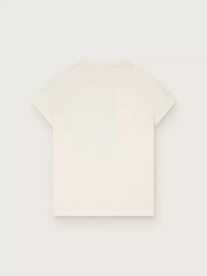Journey T-shirt voor meisjes van witte katoenen jersey met digitale mascotteprint en kristallen applicaties