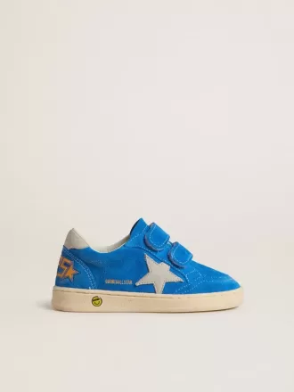 Junior Ball Star in lichtblauw suède met grijze nubuck ster en hielstuk