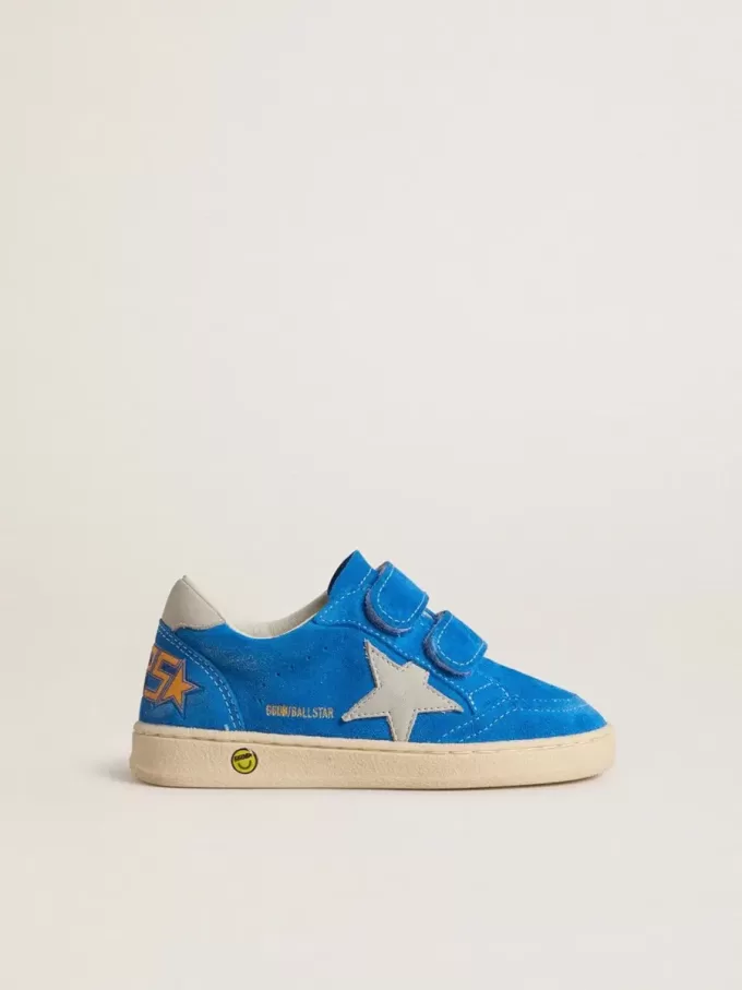 Junior Ball Star in lichtblauw suède met grijze nubuck ster en hielstuk
