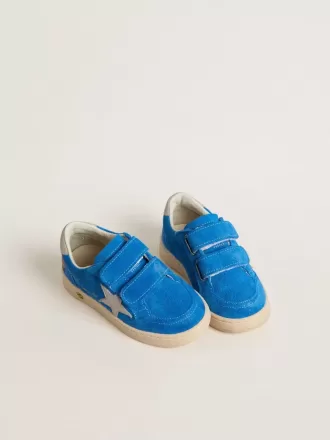 Junior Ball Star in lichtblauw suède met grijze nubuck ster en hielstuk