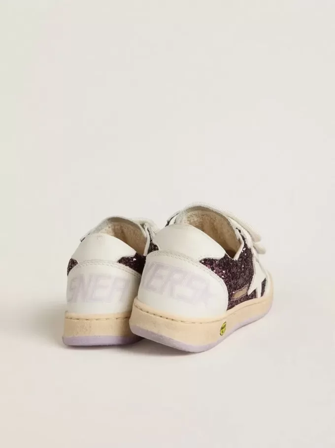 Junior Ball Star in paars glitter met witte leren ster en hielstuk