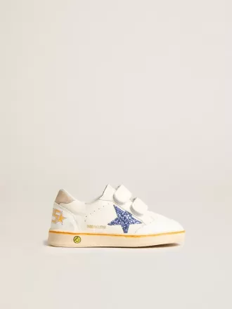 Junior Ball Star met blauwe glitterster en beige suède hielstuk