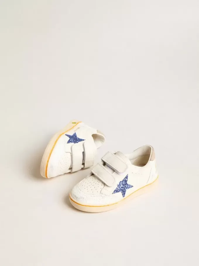 Junior Ball Star met blauwe glitterster en beige suède hielstuk