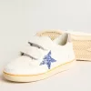 Junior Ball Star met blauwe glitterster en beige suède hielstuk