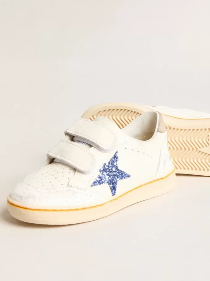 Junior Ball Star met blauwe glitterster en beige suède hielstuk