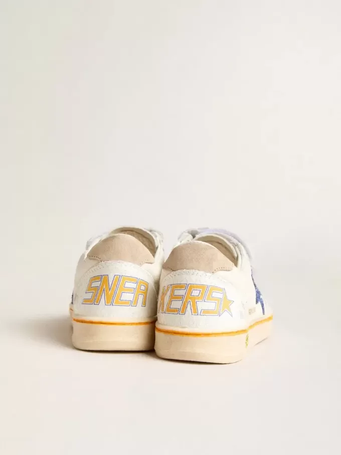 Junior Ball Star met blauwe glitterster en beige suède hielstuk