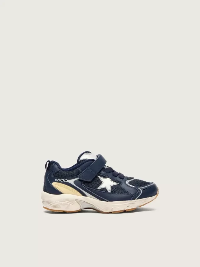 Junior Lightstar in blauw leer en mesh met grijze leren ster