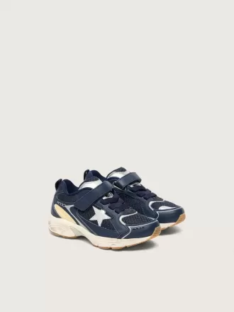 Junior Lightstar in blauw leer en mesh met grijze leren ster