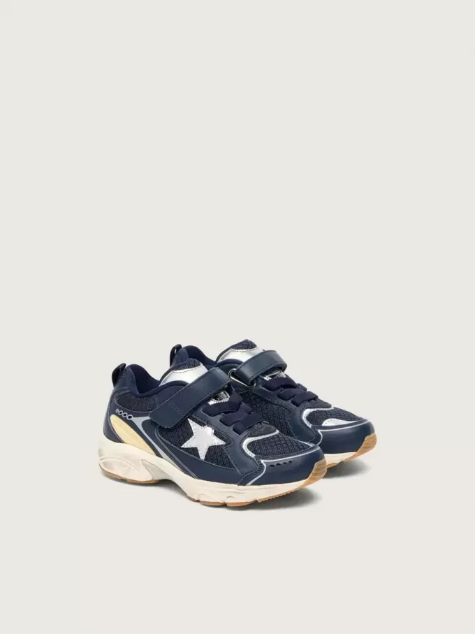 Junior Lightstar in blauw leer en mesh met grijze leren ster