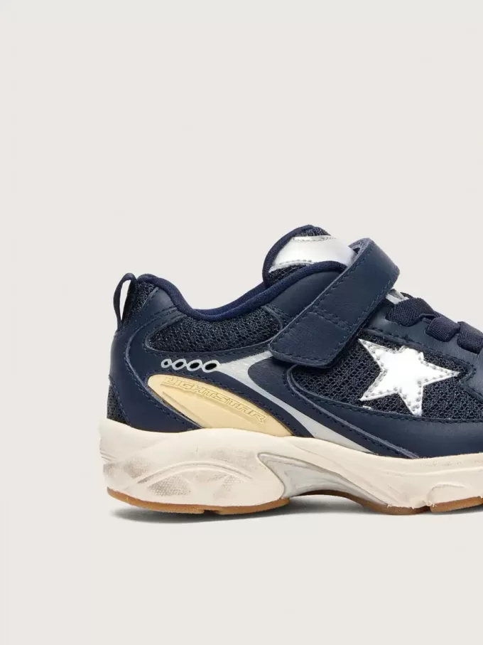 Junior Lightstar in blauw leer en mesh met grijze leren ster