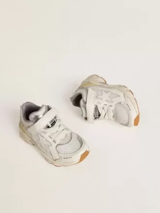 Junior Lightstar in wit leer en mesh met witte leren ster