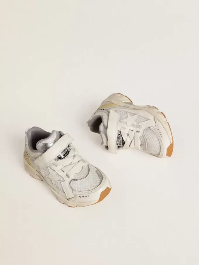 Junior Lightstar in wit leer en mesh met witte leren ster