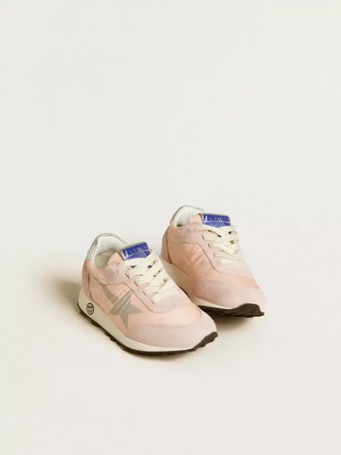 Junior Marathon in roze nylon met opgedrukte ster en leren hielstuk
