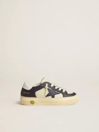 Junior May in wit en blauw leer met leren ster en hielstuk