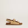 Junior Noa-sandalen van beige raffia en bruin leer