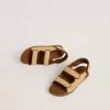 Junior Noa-sandalen van beige raffia en bruin leer