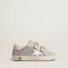 Junior Old School in zilver en roze glitter met witte leren ster