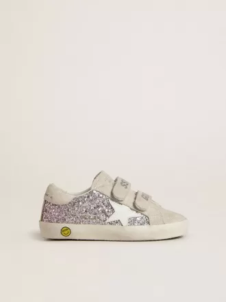 Junior Old School in zilver en roze glitter met witte leren ster