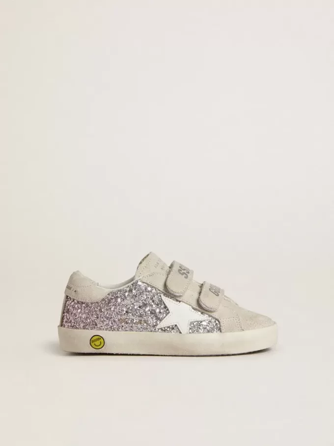 Junior Old School in zilver en roze glitter met witte leren ster