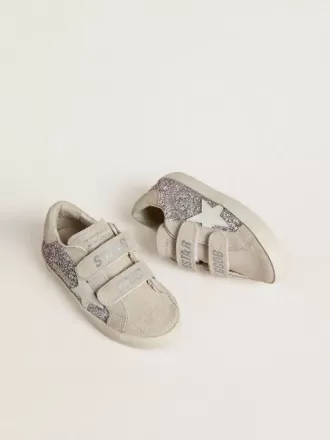 Junior Old School in zilver en roze glitter met witte leren ster