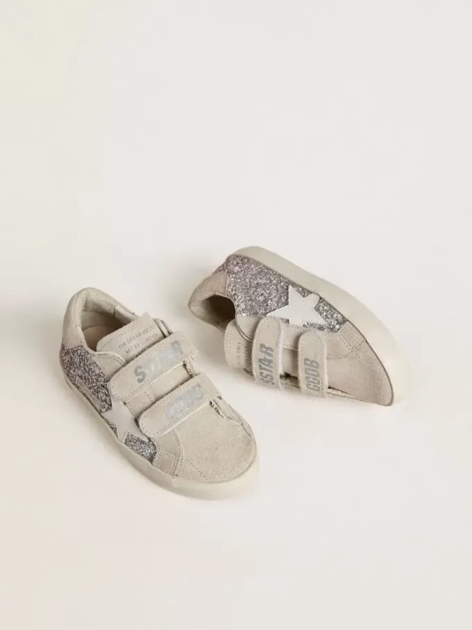 Junior Old School in zilver en roze glitter met witte leren ster