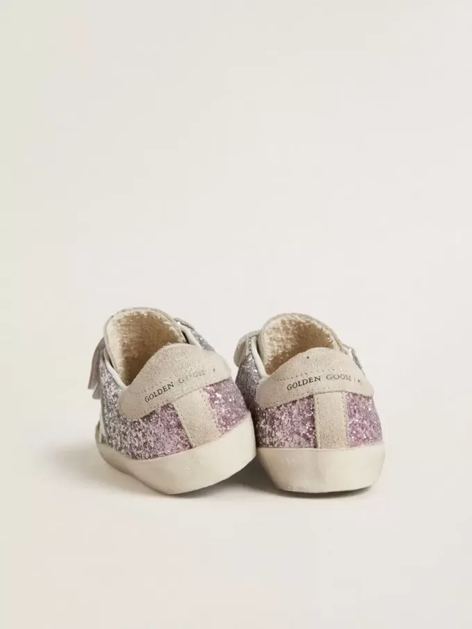 Junior Old School in zilver en roze glitter met witte leren ster