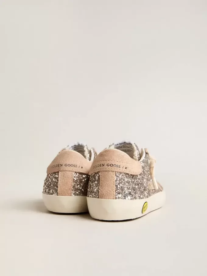 Junior Super-Star in glitter met suède ster en hielstuk