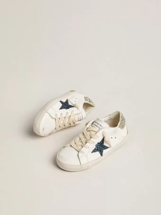 Junior Super-Star van leer met glitterster en hielbandje