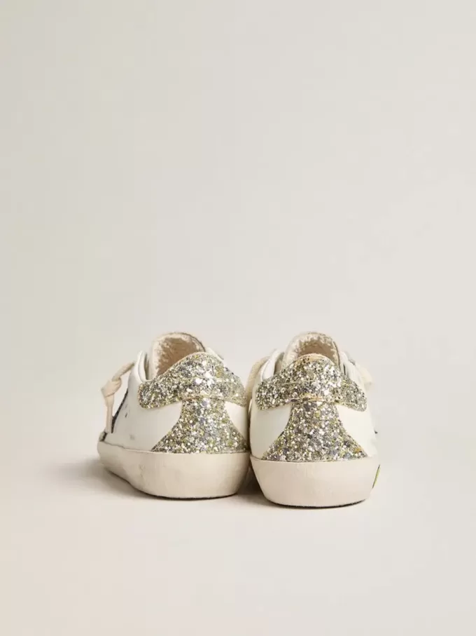 Junior Super-Star van leer met glitterster en hielbandje