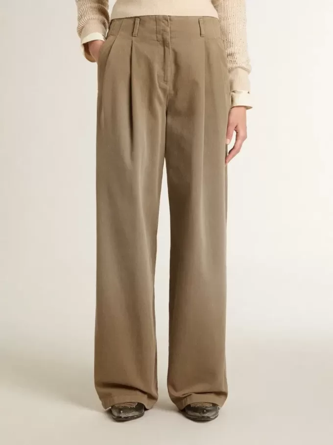 Kaki katoenen broek voor dames
