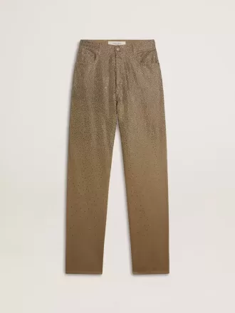 Kaki katoenen damesbroek met kleurverloop en Swarovski-effect