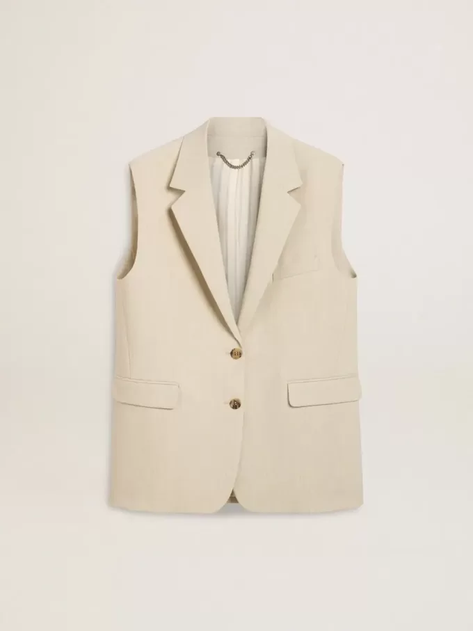 Kaki wollen vestjas voor dames
