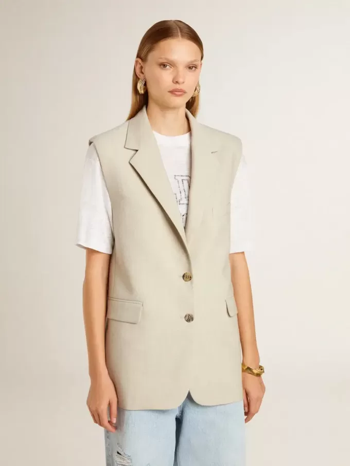 Kaki wollen vestjas voor dames
