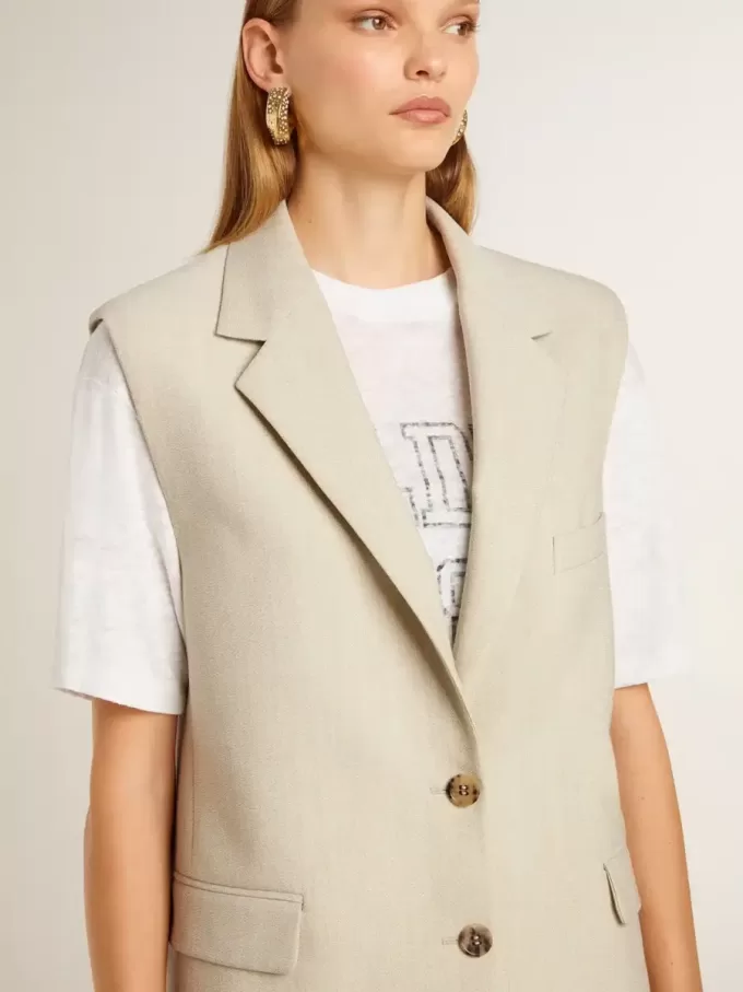 Kaki wollen vestjas voor dames
