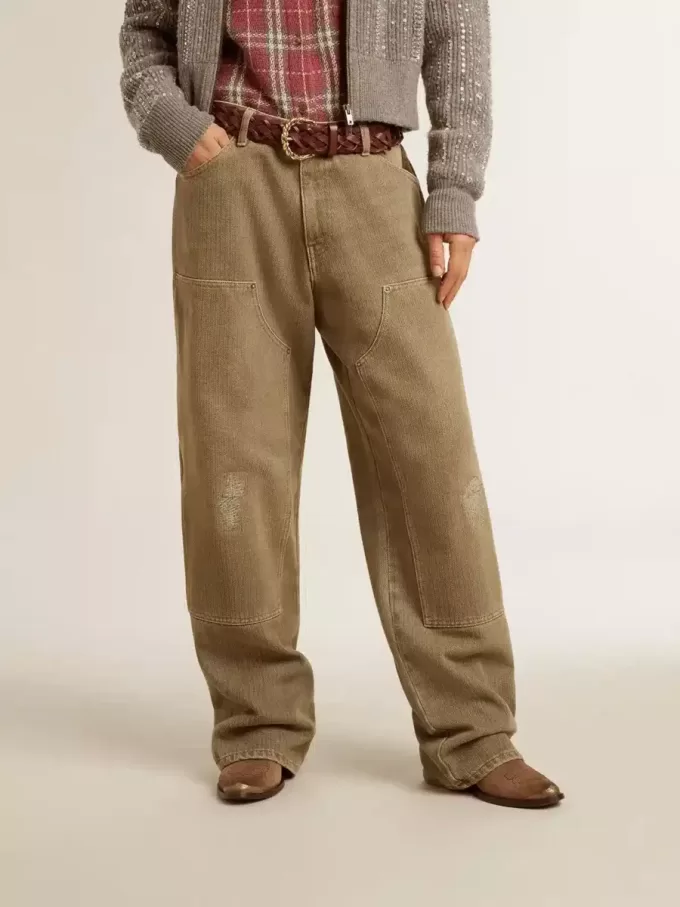 Katoenen broek voor dames met distressed-effect