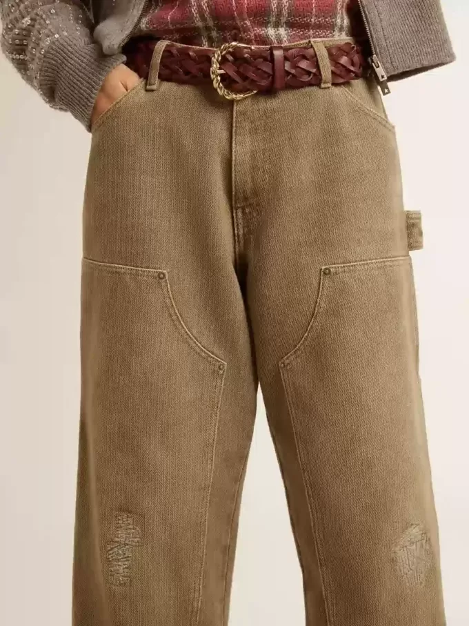 Katoenen broek voor dames met distressed-effect