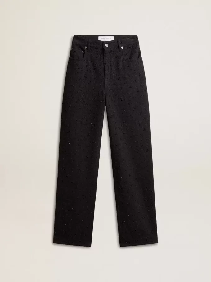 Katoenen denim broek voor dames met kristallen en stenen versiering