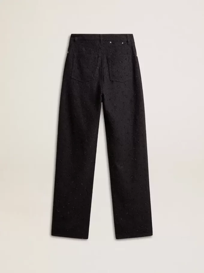Katoenen denim broek voor dames met kristallen en stenen versiering