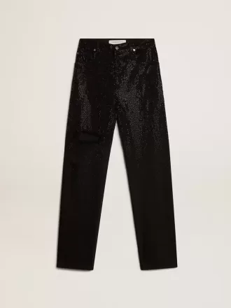 Katoenen denim broek voor dames met kristallen versiering met schaduweffect