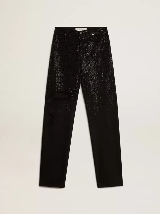 Katoenen denim broek voor dames met kristallen versiering met schaduweffect