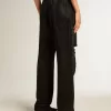 Katoenen denim broek voor dames met kristallen versiering met schaduweffect