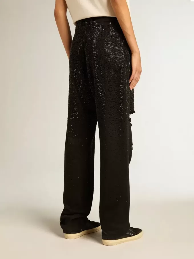 Katoenen denim broek voor dames met kristallen versiering met schaduweffect