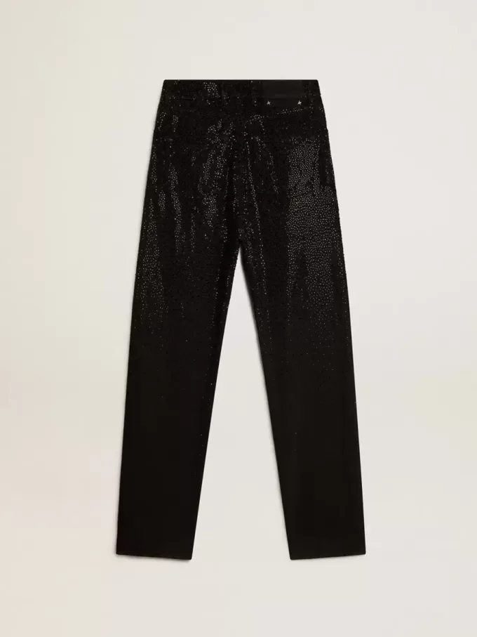 Katoenen denim broek voor dames met kristallen versiering met schaduweffect