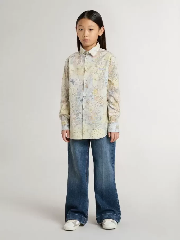 Katoenen meisjesshirt met veelkleurige bloemenprint