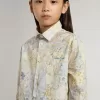 Katoenen meisjesshirt met veelkleurige bloemenprint