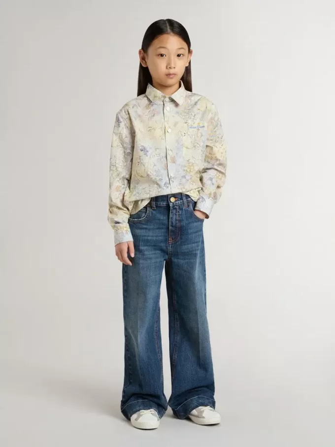 Katoenen meisjesshirt met veelkleurige bloemenprint