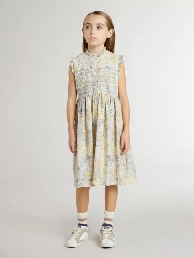 Katoenen midi-jurk voor meisjes met veelkleurige bloemenprint