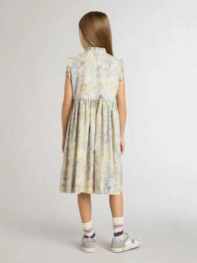 Katoenen midi-jurk voor meisjes met veelkleurige bloemenprint