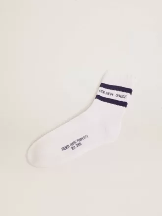 Katoenen sokken met distressed afwerking, blauwe strepen en logo