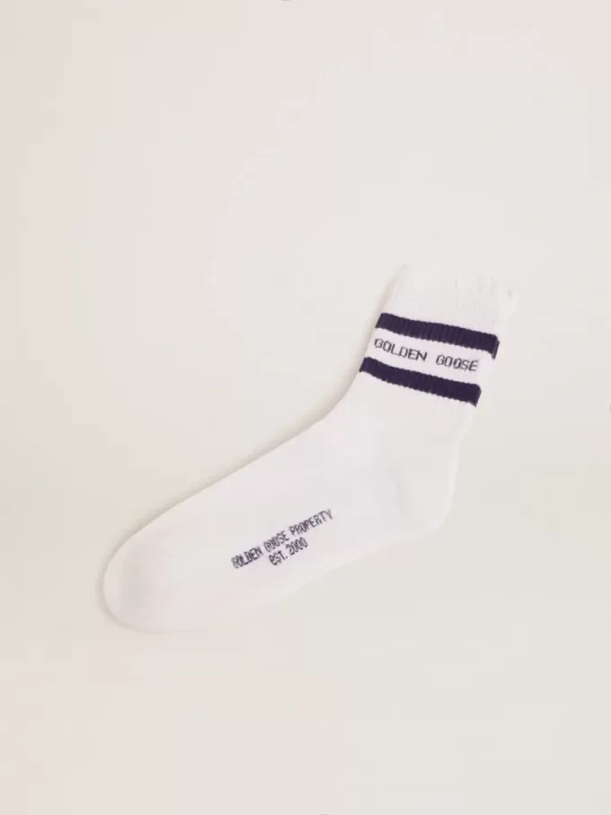 Katoenen sokken met distressed afwerking, blauwe strepen en logo